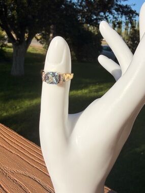 1.82 CTW Blue & White Topaz 14K Gold Over Sterling Silver Ring Size 7